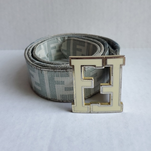 white and grey fendi belt